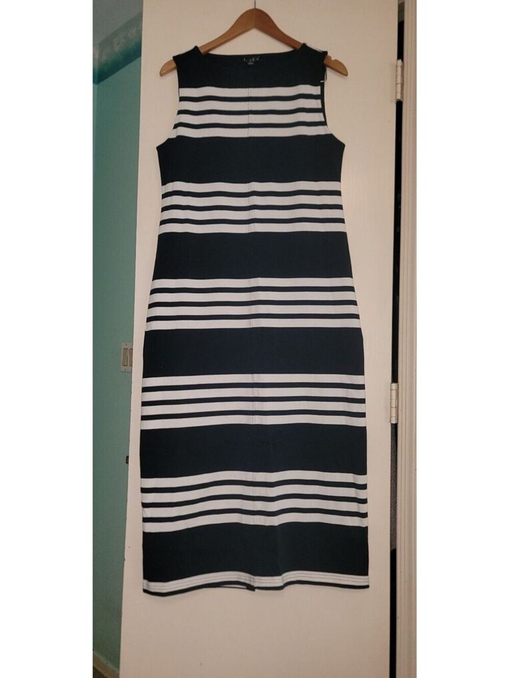 J.Crew Melina Knit Midi Dress M Sleeveless Navy Blue/White Cotton NWT
